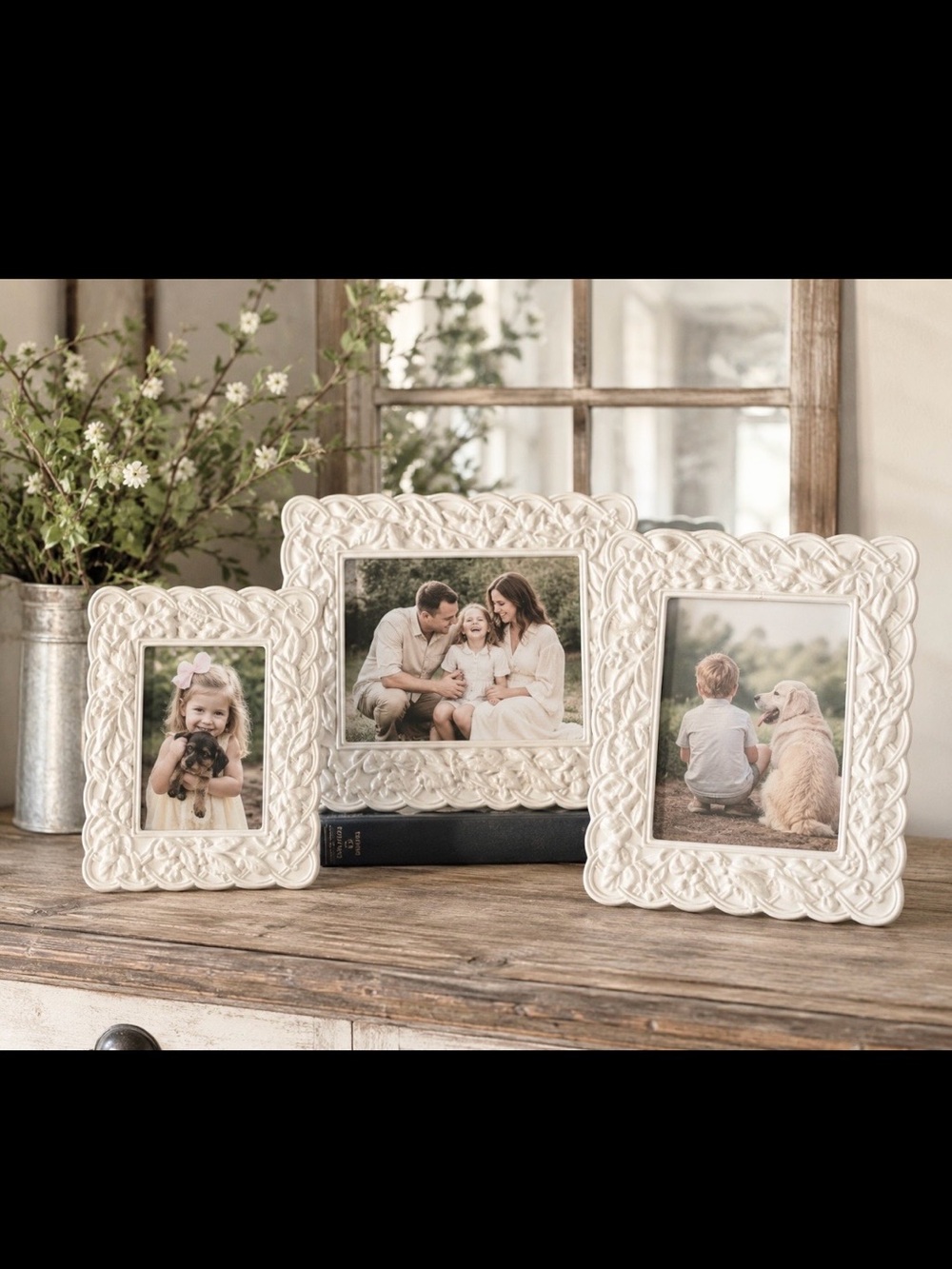(3) Veritas White Textured Ceramic Frames. Sculptured | Classic  8x10 | 5x7 EUC